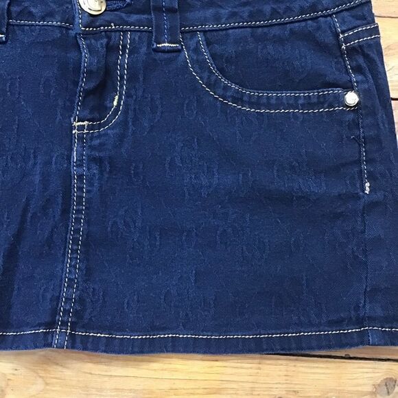 GOLD Premium Guess denim mini skirt dark blue gold sexy low rise in size 28 - Picture 8 of 16